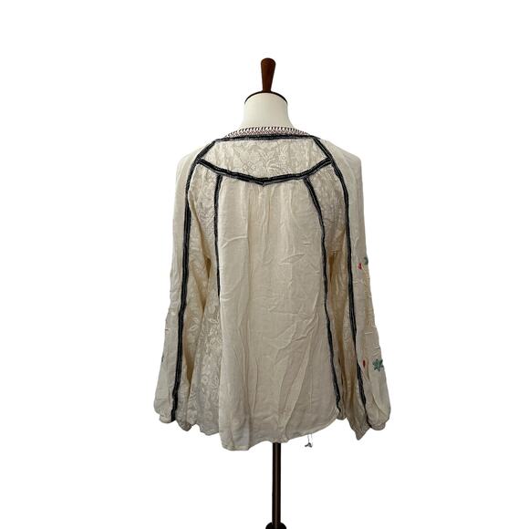 Free People FP Womens Boho Floral Embroidered Top Long Sleeve S Small - Picture 4 of 8